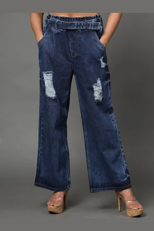 AngelFab WomenJean Wide Leg High-Rise Mildly Distressed Cotton Jeans