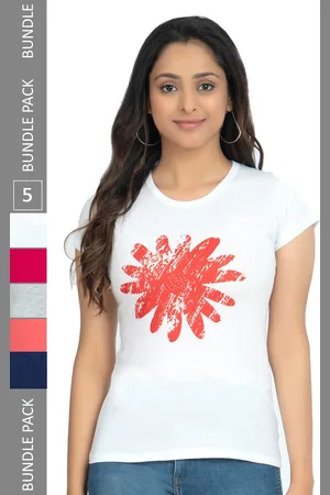 IndiWeaves Pack of 5 Printed Cotton T-Shirt