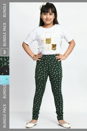 BAESD Girls Pack Of 3 Printed Cotton Churidar-Length Leggings