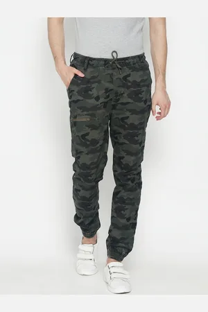 IVOC Men Olive Green & Black Slim Fit Printed Joggers
