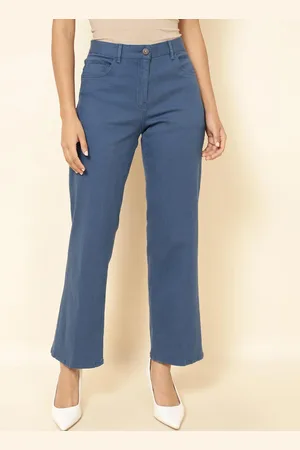 Fabindia Women Mid Rise Plain Cotton Slim Fit Bootcut Trousers