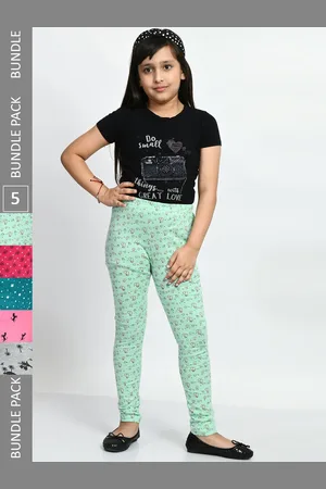 BAESD Girls Pack Of 5 Printed Pure Cotton Super Soft Churidar-Length Leggings