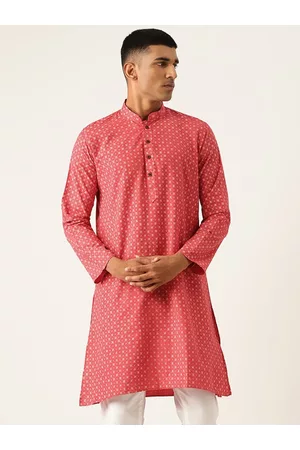 Armaan Ethnic Block Printed Mandarin Collar Cotton Linen Straight Kurta