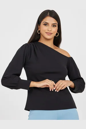 Styli One Shoulder Puff Sleeves Top