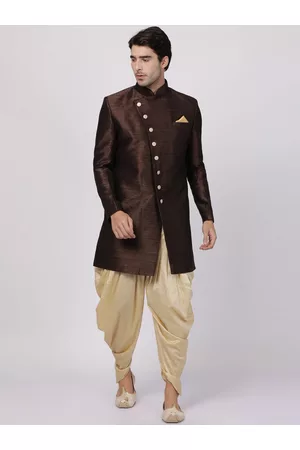 Vastramay Woven Design Mandarin Collar Slim-Fit IndoWestern Sherwani Set