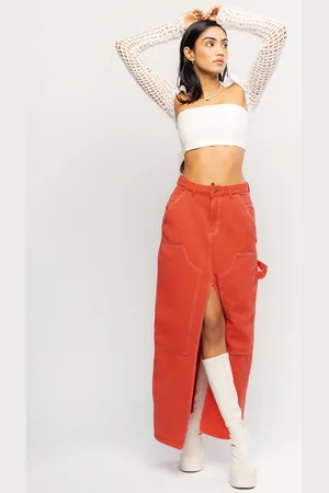 FREAKINS Straight Front Slit Maxi Skirt