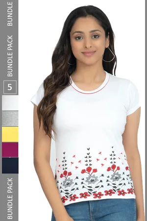 IndiWeaves Pack Of 5 Printed Pure Cotton Casual T-Shirts