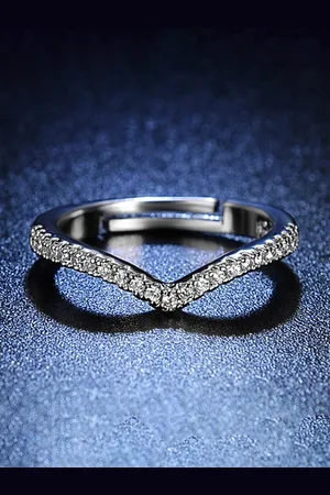 Jewels Galaxy Silver Plated AD Studded V-Shape Contemporary Adjustable Finger Ring