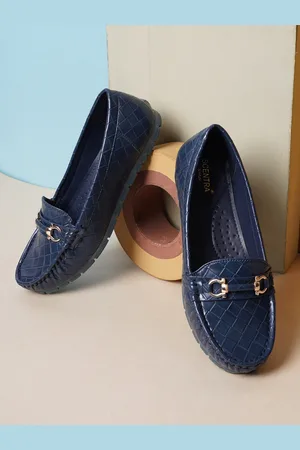 Scentra Women Textured Embellished Comfort Insole Horsebit Loafers