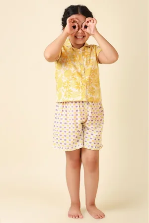 Fabindia Girls Printed Pure Cotton Top with Shorts