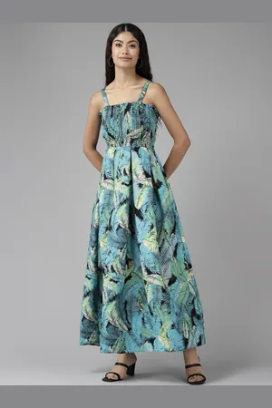Aarika Tropical Print Georgette Fit & Flare Maxi Dress