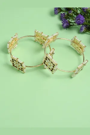 Fida Set Of 2 Gold-Plated Kundan-Studded & Beaded Bangles