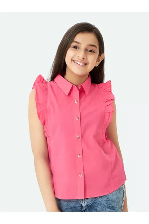 OLELÉ Girls Contemporary Fit Sleeveless Ruffles Detail Casual Shirt