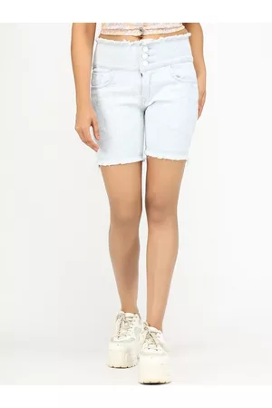 AngelFab Women Mid-Rise Cotton Denim Shorts