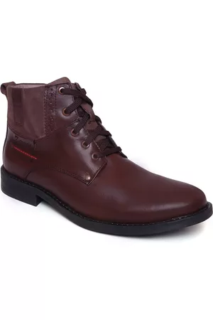 ZOOM Men Mid Top Textured Leather Block Heel Regular Boots