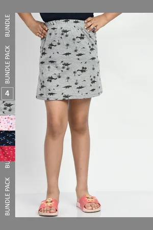BAESD Girls Pack Of 4 Printed Pure Cotton Straight Skirts