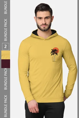 bullmer Men Pack of 2 Yellow & Burgundy Long Sleeves T-shirt