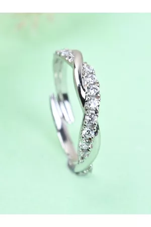 CLARA 925 Sterling Silver Rhodium-Plated CZ-Studded Adjustable Finger Ring