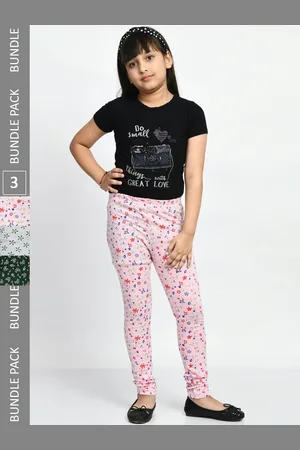 BAESD Girls Pack Of 3 Printed Pure Cotton Super Soft Churidar-Length Leggings