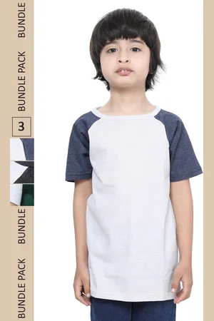 IndiWeaves Boys Pack Of 3 Colourblocked Raglan Sleeves Pure Cotton T-shirt
