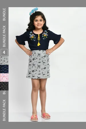 BAESD Girls Pack Of 4 Printed Pure Cotton A-Line Mini Skirts