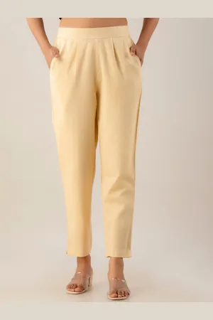 Kohsh Women Mid Rise Pure Cotton Cigarette Trousers