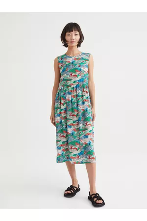 H&M Women Green & White Sleeveless dress