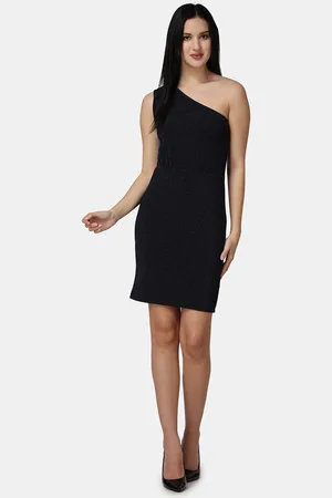 Popwings One Shoulder Pleated Detail Shimmer Bodycon Dress