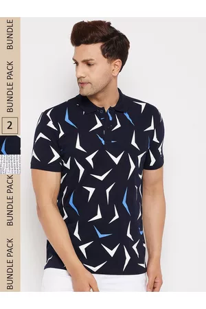 WILD WEST Men Pack of 2 Printed Polo Collar Cotton T-shirts