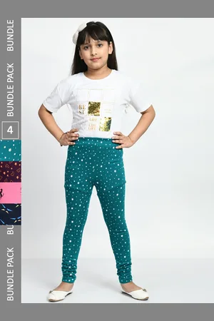BAESD Girls Pack Of 4 Printed Pure Cotton Churidar-Length Leggings
