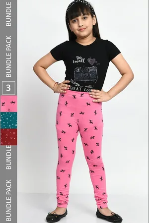 BAESD Girls Pack Of 3 Allover Printed Super Soft Pure Cotton Churidar-Length Leggings