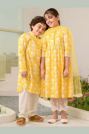 pspeaches Girls Floral Printed Regular Pure Cotton Kurta with Pyjamas & Dupatta