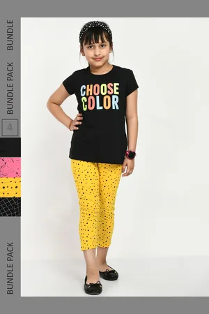 IndiWeaves Girls Pack Of 4 Printed High Rise Pure Cotton Capris