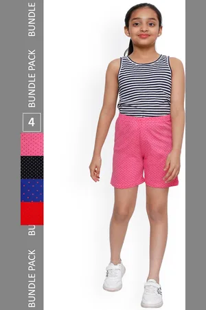 IndiWeaves Girls Pack Of 4 Geometric Printed Pure Cotton Shorts