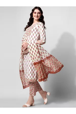 Mirchi Fashion Floral Printed Gotta Patti Pure Cotton Kurta with Trousers & Dupatta