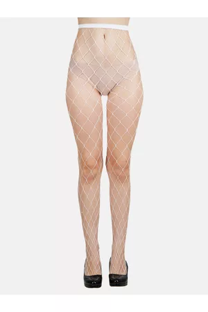 Next2Skin Women White Self Design Mesh Pantyhose Stockings