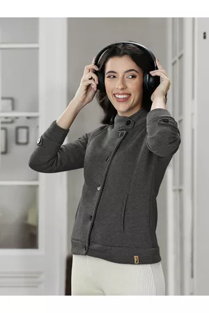 Campus Women Charcoal Grey Solid Tailored Jacket