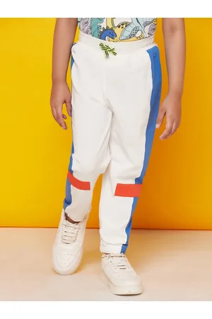 SPUNKIES Boys White & Blue Colourblocked Organic Cotton Joggers