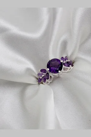 HIFLYER JEWELS 925 Sterling Silver-Plated Amethyst-Studded Finger Ring