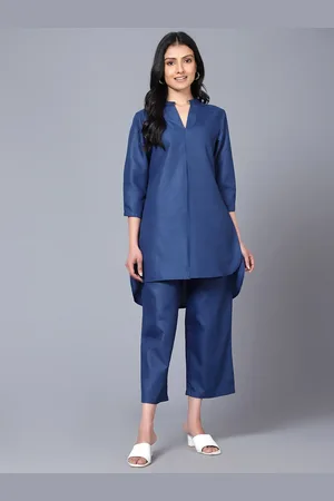 Bani Women Mandarin Collar High Low Longline Top With Trouser