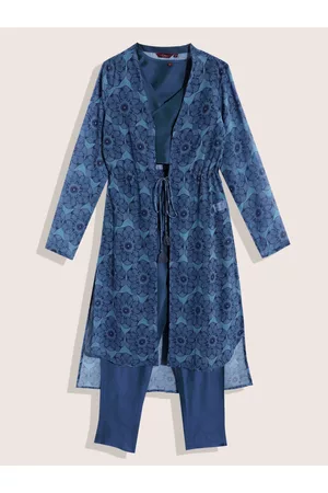Sangria Teen Girls Floral Print Layered Kurta With Trousers & Top
