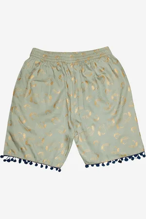 KiddoPanti Girls Grey & Gold-Toned Abstract Printed Shorts