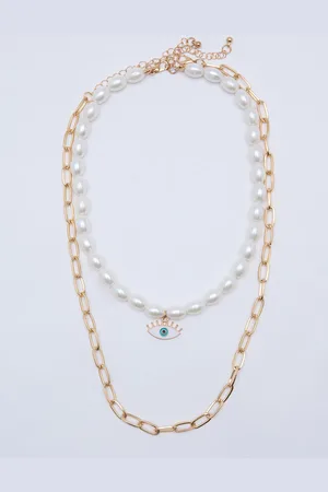 20Dresses 2Pcs Gold-Plated Evil Eye Necklace