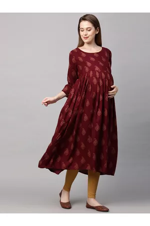 MomToBe Paisley Printed Maternity Anarkali Sustainable Kurta