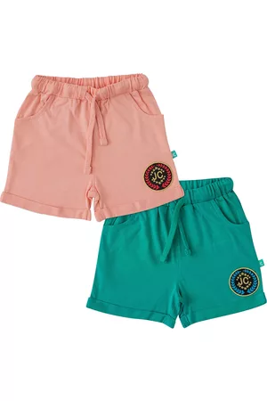 Juscubs Girls Pink & Sea Green Pack Of 2 Cotton Mid-Rise Shorts