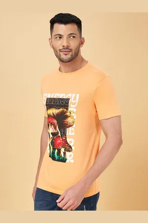 PEOPLE Orange Graphic Printed Slim Fit Cotton T-shirt
