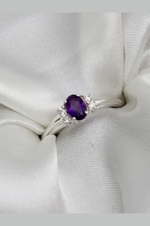 HIFLYER JEWELS 925 Sterling Silver-Plated Amethyst-Studded Finger Ring