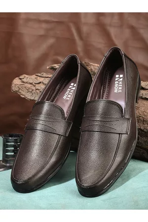HERE&NOW Men Brown Leather Slip-On Formal Loafers