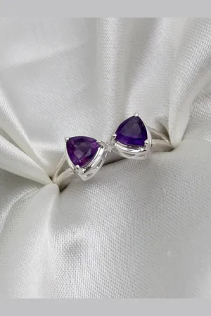 HIFLYER JEWELS Sterling Silver-Plated Amethyst-Studded Finger Ring