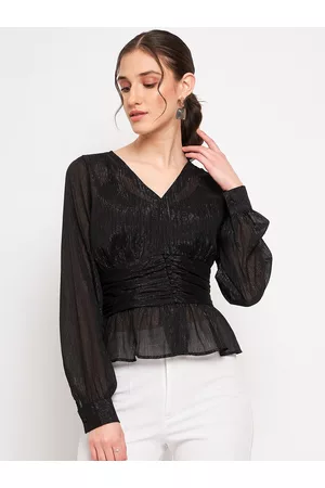 MADAME Cuffed Sleeves Peplum Top